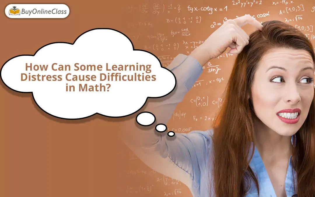 The image shows a woman scratching her head to know how can som learning distress cause difficulties in math!
