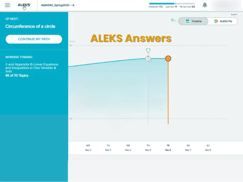 The portal image of Aleks answers shows the calendar page after logging in and where students can track their assignment submission dates.