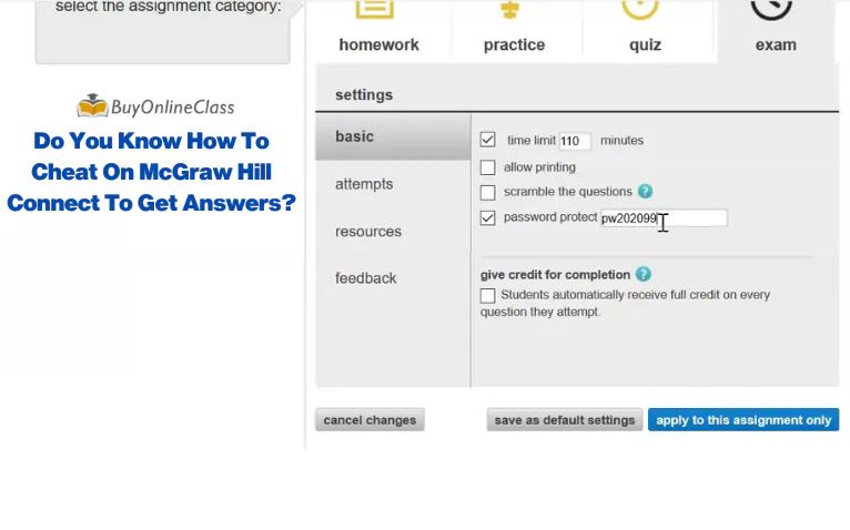 The portal image shows login page and talks about how to cheat on McGraw Hill Connect