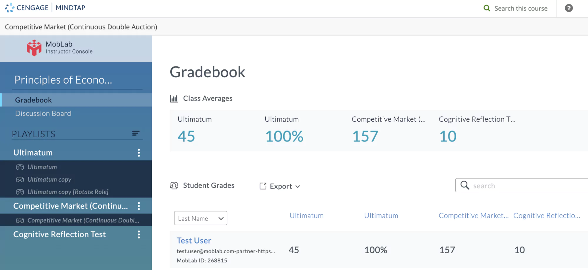 The Cengage gradebook shows that the student got 100%<br />
