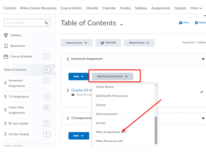 The portal image of wileyPLUS shows the table of content for the homework section