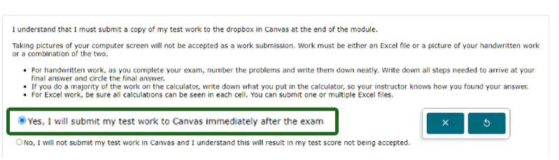 A test instruction asking students to use Canvas