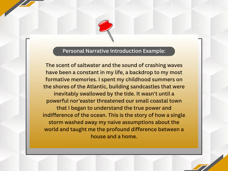 What is a good intro sentence example for Personal Narrative?