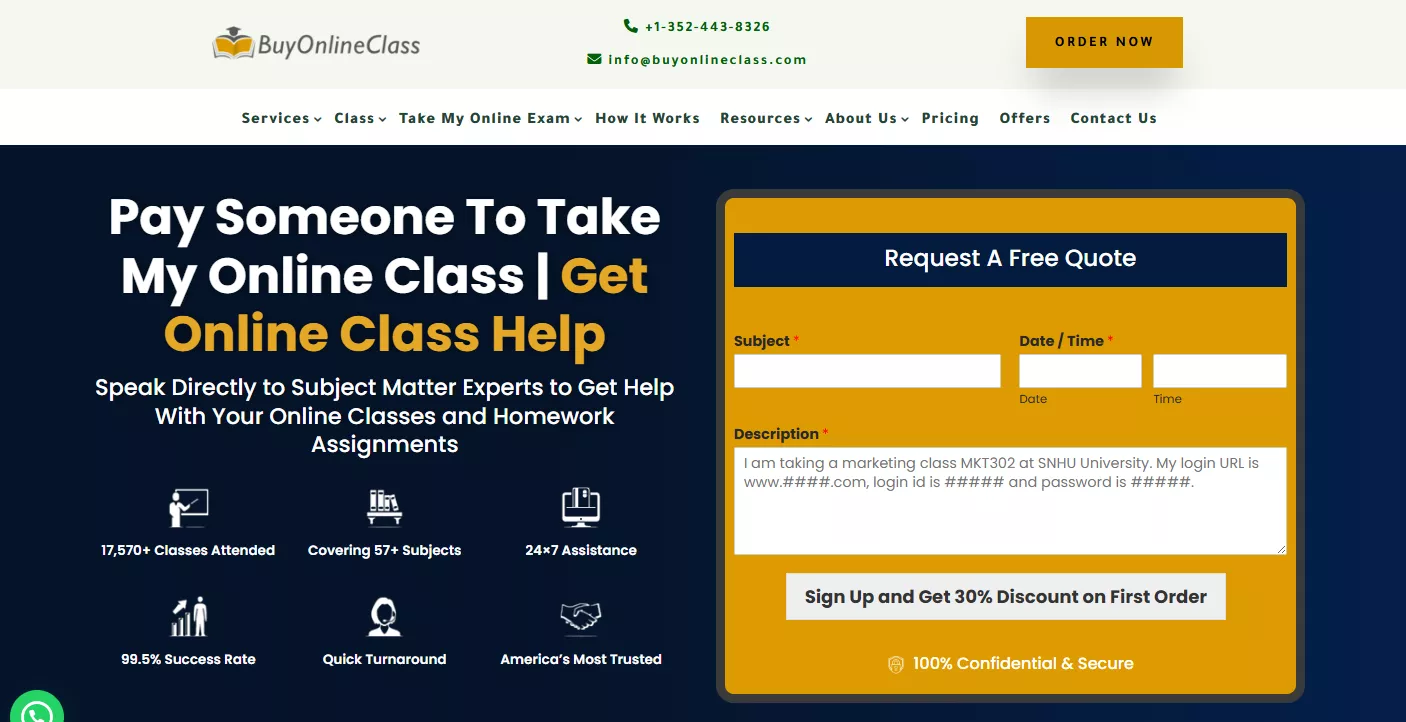 Homepage banner showcasing top online class help services in 2026 with expert support and free quote form.<br />
