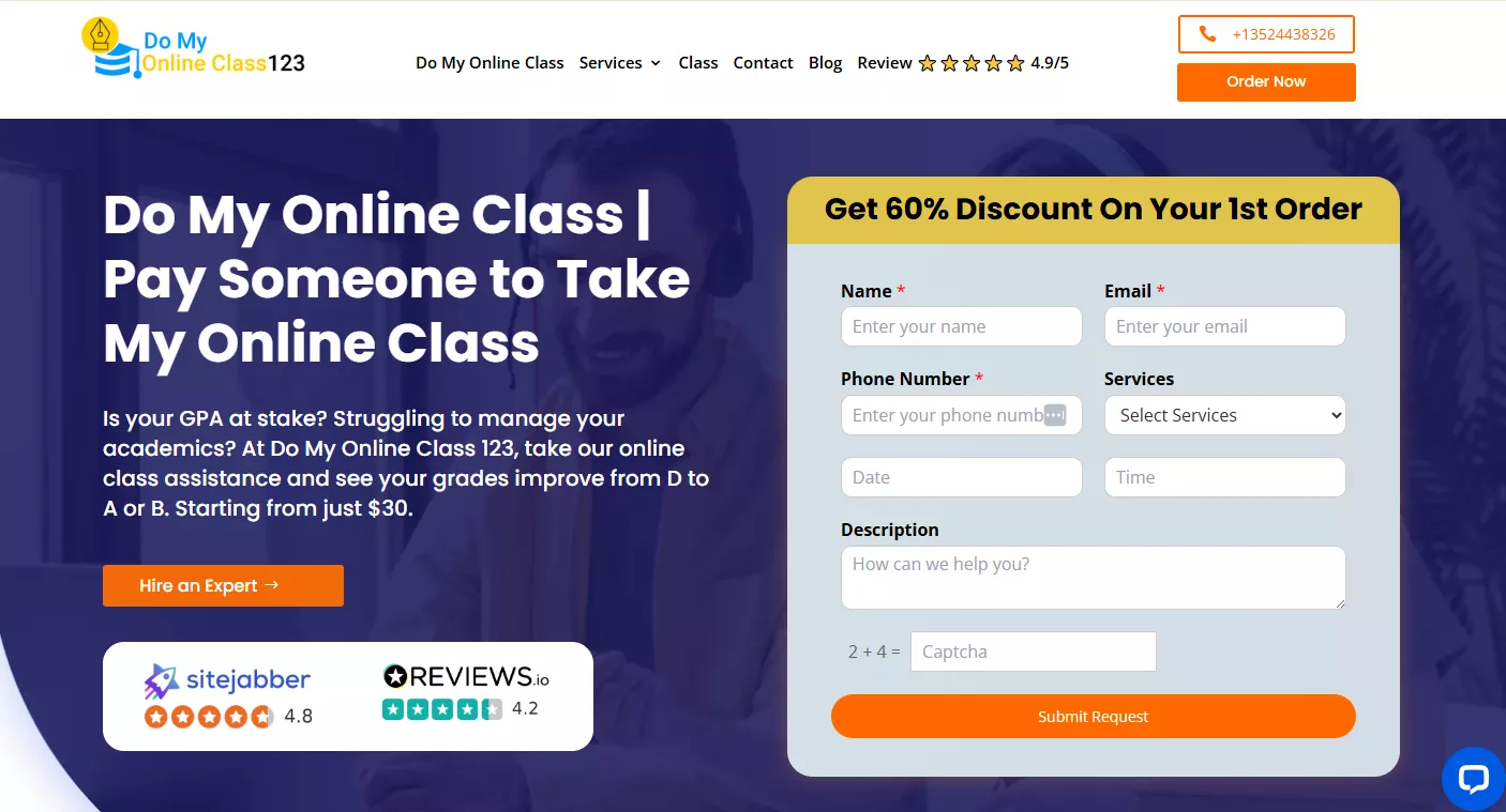Landing page promoting top online class help services in 2026 with expert support and discounts.<br />
