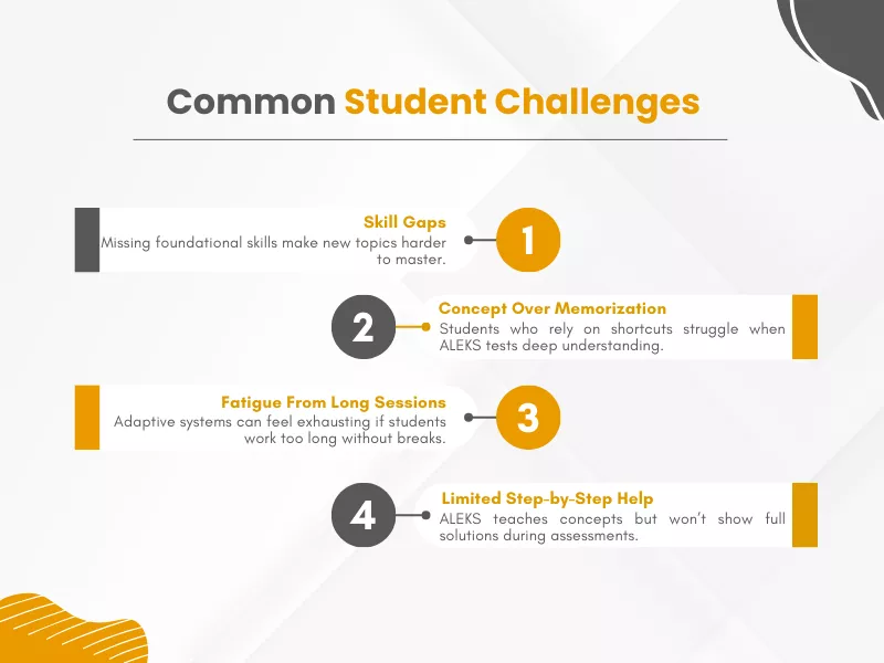  Four common student challenges skill gaps, concept over memorization, fatigue, and limited step-by-step help 