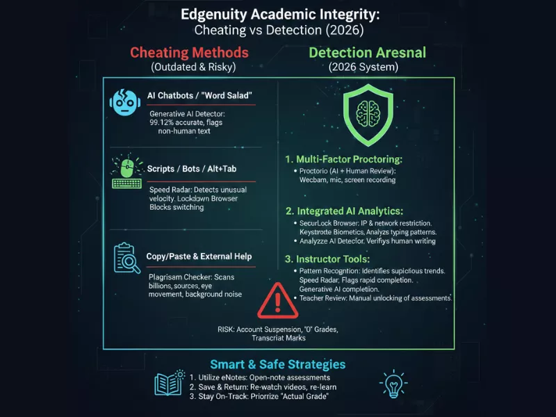 Image showing the difference between cheating and detection which edgenuity offers.<br />
