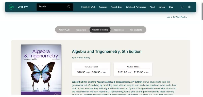 WileyPlus Algebra and Trigonometry interface 