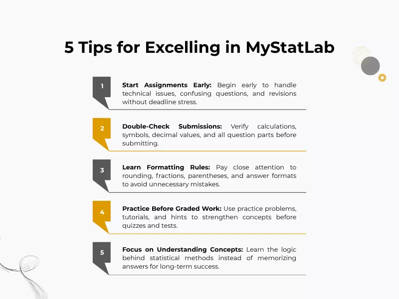  5 tips to excel using MyStatLab Assignment Help, like starting early and double-checking work 