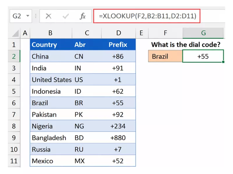 an screenshot of excel sheet with xlookup function