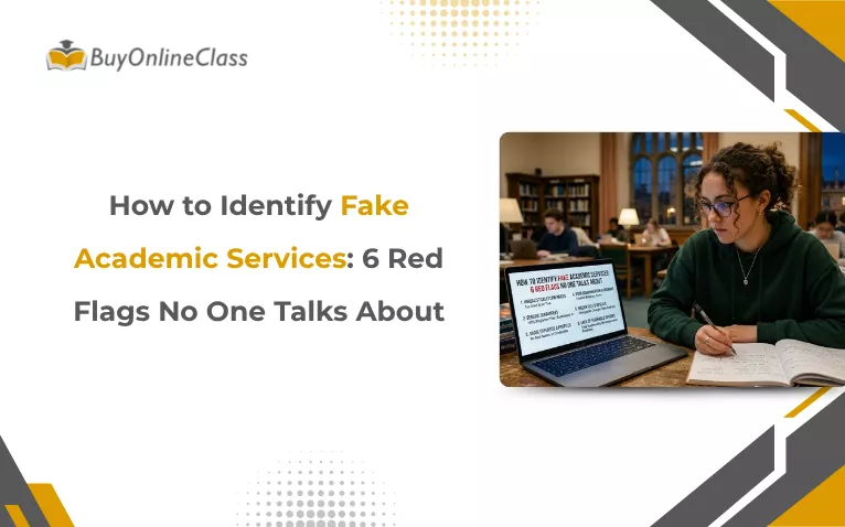 Infographic on how to identify fake academic services and 6 red flags to watch out for