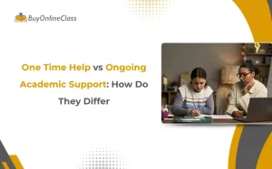 Graphic showing students comparing One Time Help vs Ongoing Academic Support differences