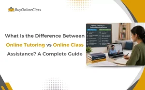 BuyOnlineClass blog banner explaining online tutoring vs online class assistance difference