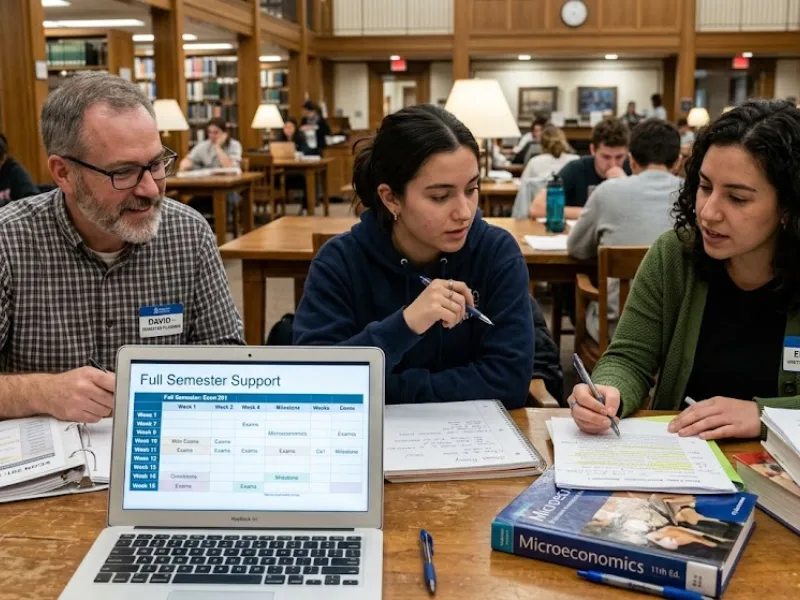 Students and professionals leveraging hybrid model for full-semester online class help vs assignment help.